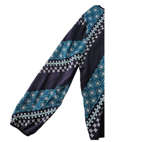 Talbots Diagonal Blue Striped Geometric Tencel Blouse Top Long Sleeve Shirt XL - Picture 7 of 8